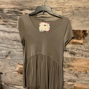 Cupio Brown Asymmetrical Peplum Blouse Short Sleeve
